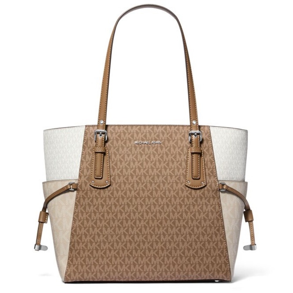 Michael Kors Voyager Large Color-Block Signature Logo Tote - Driftwood
